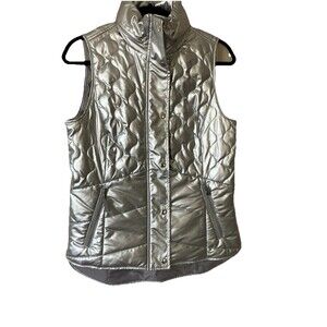 Talbots Vest Quilted Silver Celestial Metallic Vest Gorpcore Size XS / Small